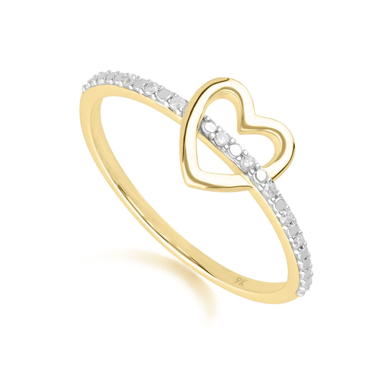 Love Heart Diamond Band Ring in 9ct Yellow Gold