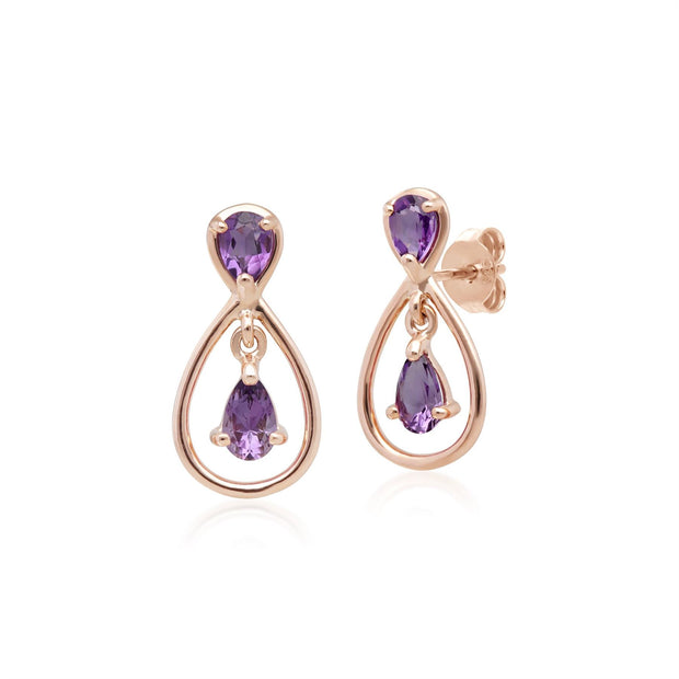 Classic Pear Cut Amethyst Drop Earrings in 9ct Rose Gold