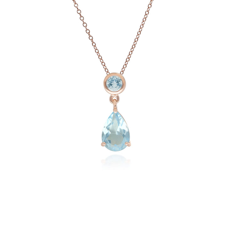 Classic Pear Blue Topaz Drop Pendant in 9ct Rose Gold