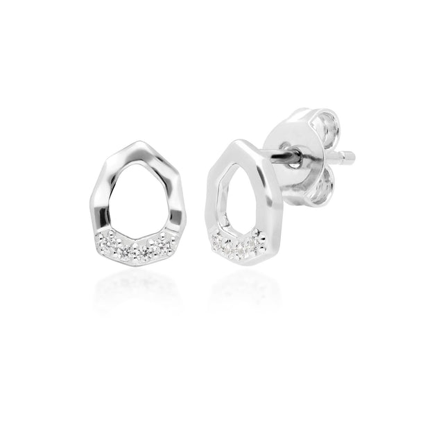 Diamond Pave Asymmetrical Stud Earring & Ring Set in 9ct White Gold