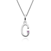 Initial Pink Sapphire Letter Charm Necklace in 9ct White Gold