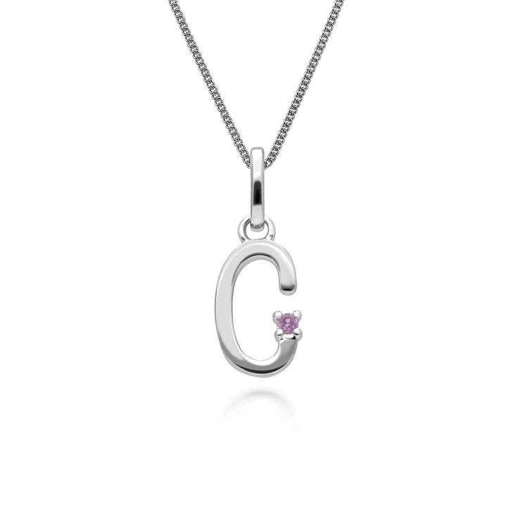 Initial Pink Sapphire Letter Charm Necklace in 9ct White Gold