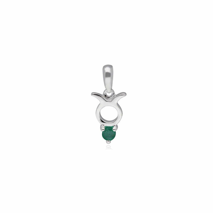 162P0235019 Emerald Taurus Zodiac Charm Necklace in 9ct White Gold 2