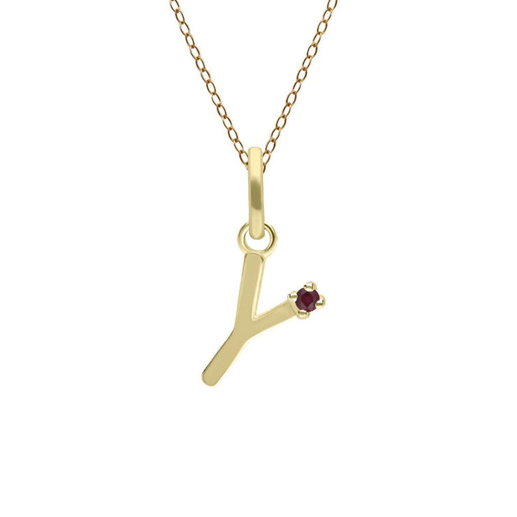 Initial Ruby Letter Necklace In 9ct Yellow Gold