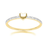 Dainty Love Heart Diamond Band Ring in 9ct Yellow Gold