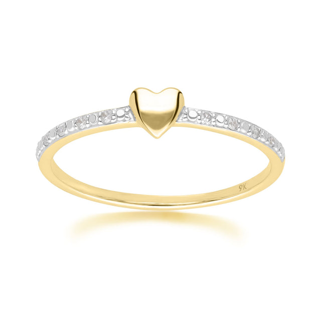 Dainty Love Heart Diamond Band Ring in 9ct Yellow Gold