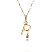 Initial Ruby Letter Necklace In 9ct Yellow Gold