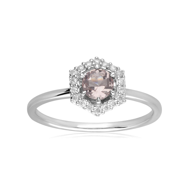9ct White Gold 0.378ct Morganite & Diamond Halo Engagement Ring
