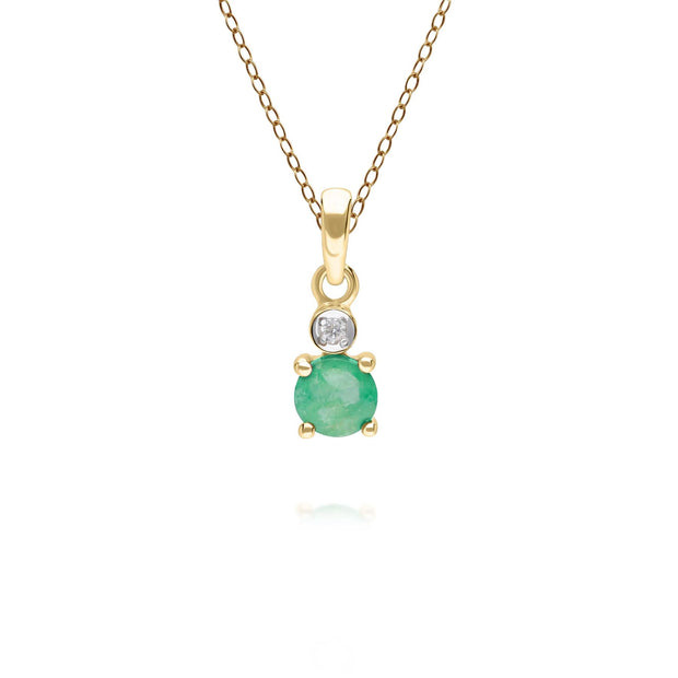 Micro Statement Round Emerald & Diamond Pendant in 9ct Yellow Gold