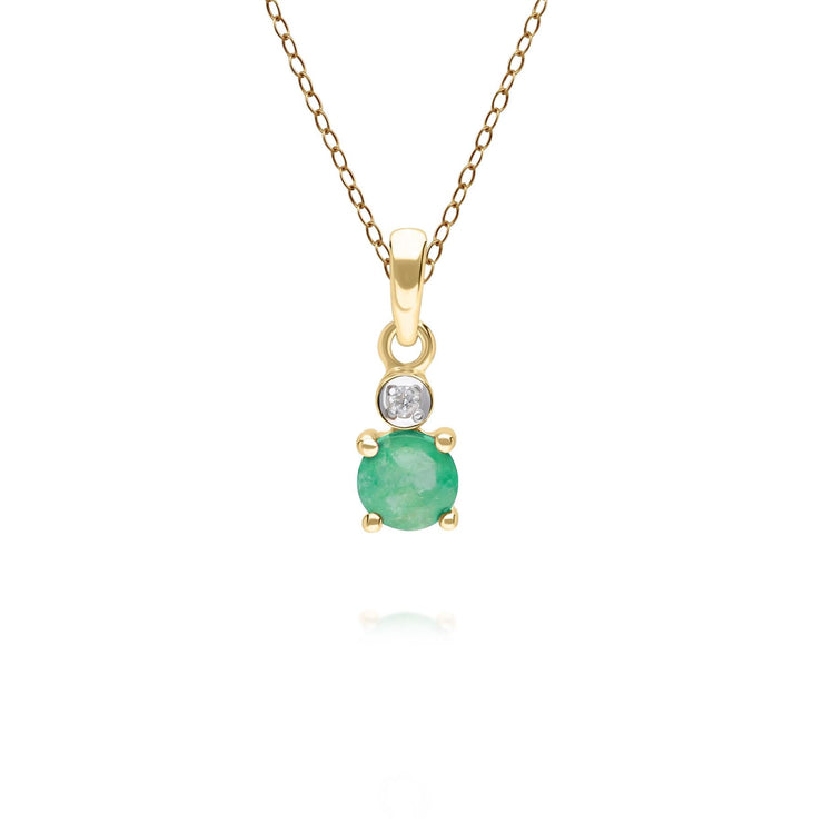 Micro Statement Round Emerald & Diamond Pendant in 9ct Yellow Gold