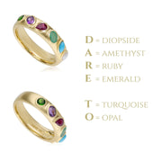 Coded Whispers Brushed Gold 'Dare To' Acrostic Gemstone Ring