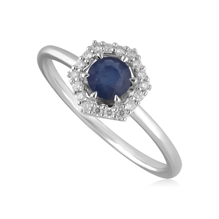 9ct White Gold 0.92ct Sapphire & Diamond Halo Engagement Ring
