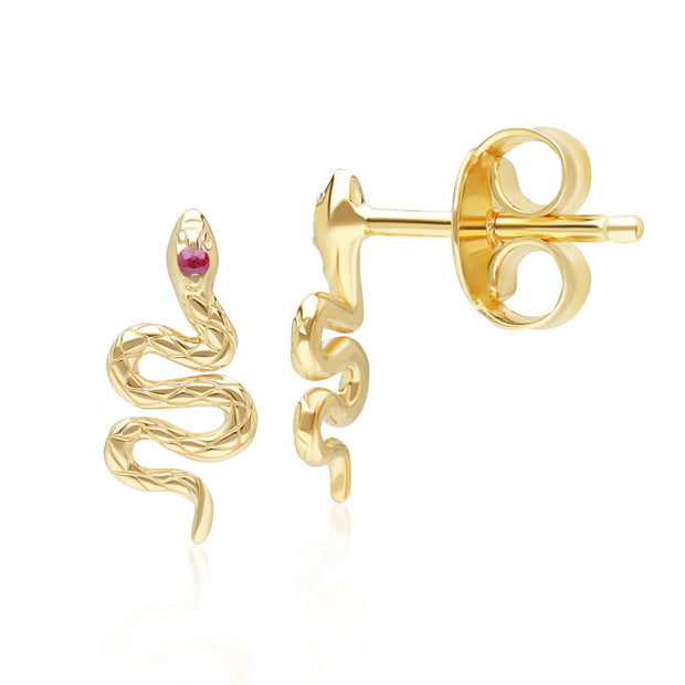 ECFEW™ Ruby Snake Wrap Stud Earrings in 9ct Yellow Gold