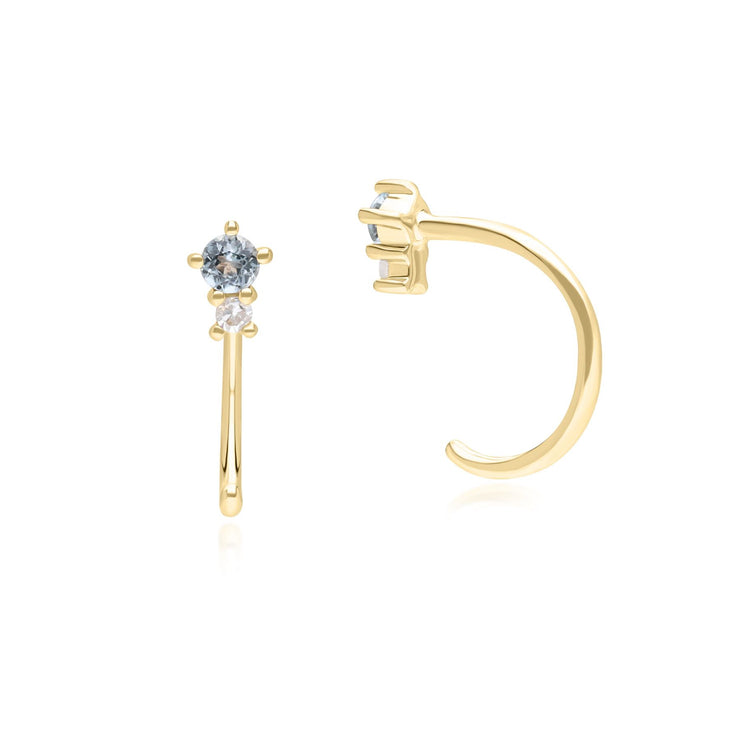 Modern Classic Sky Blue Topaz & Diamond Pull Through Hoop Earrings in 9ct Yellow Gold