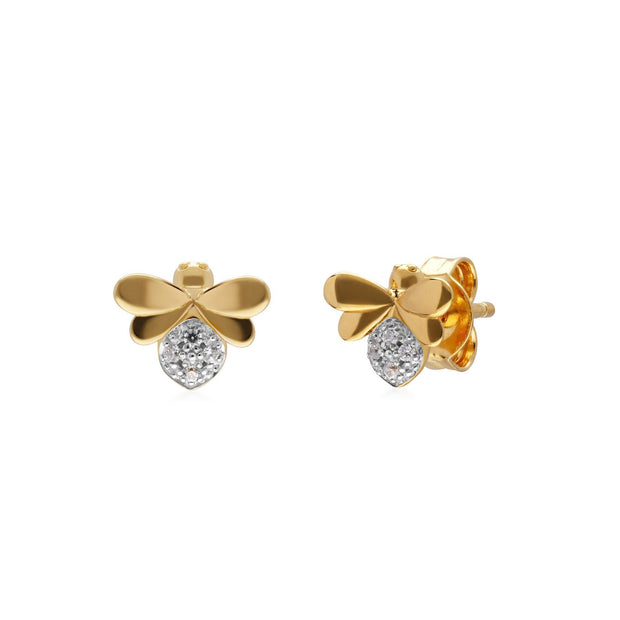 Honeycomb Inspired Diamond Bee Earrings in 9ct Yellow Gold