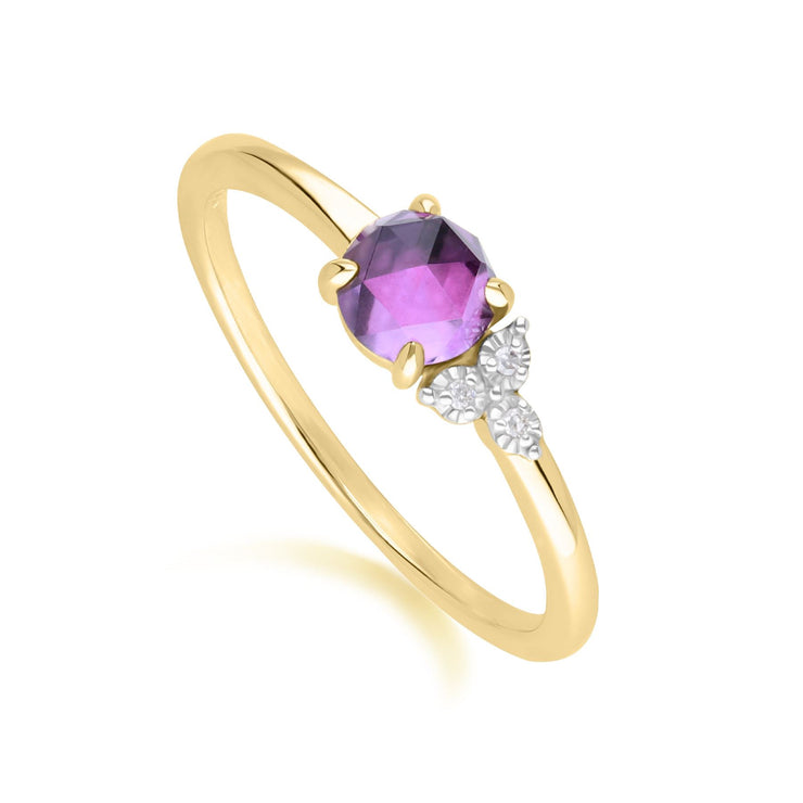 Classic Amethyst & Diamond Ring in 9ct Yellow Gold