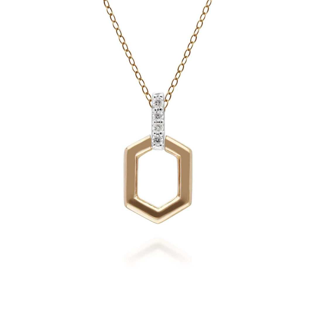 191P0735029 Diamond Pave Hex Bar Pendant in 9ct Yellow Gold 1