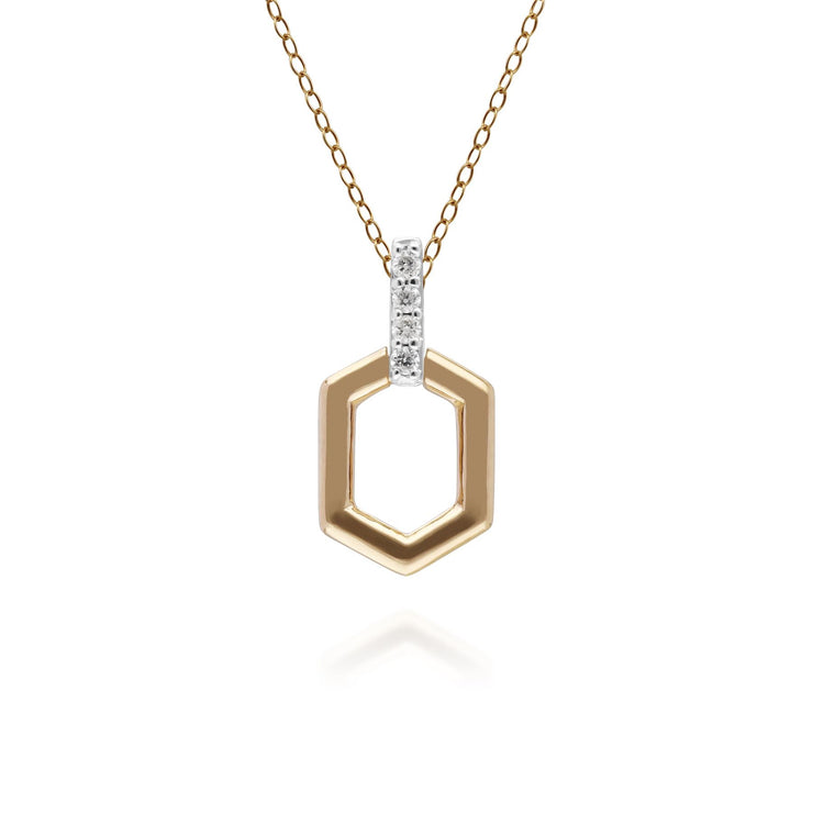 Diamond Pave Hex Bar Pendant in 9ct Yellow Gold