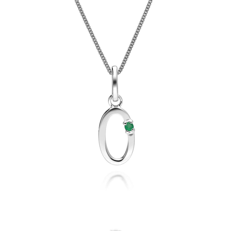 Initial Emerald Letter Charm Necklace in 9ct White Gold