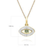 ECFEW™ Dainty Evil Eye Peridot & Diamond Pendant in 9ct Yellow Gold