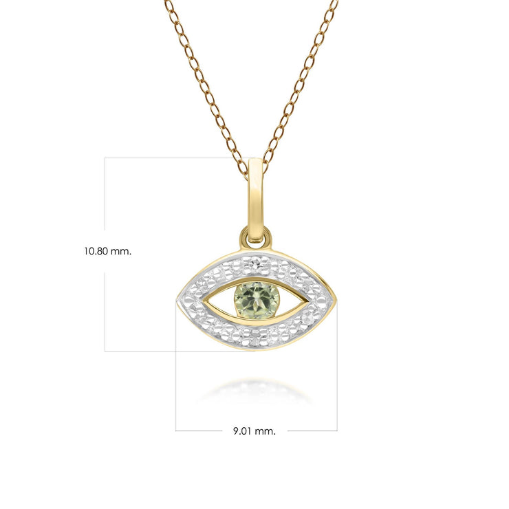 ECFEW™ Dainty Evil Eye Peridot & Diamond Pendant in 9ct Yellow Gold