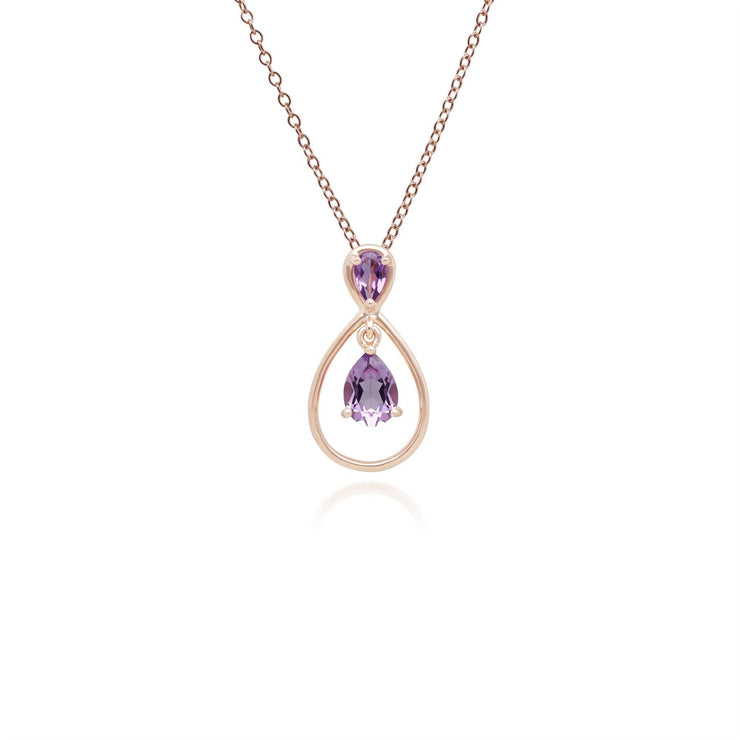 Classic Pear Cut Amethyst Drop Pendant in 9ct Rose Gold