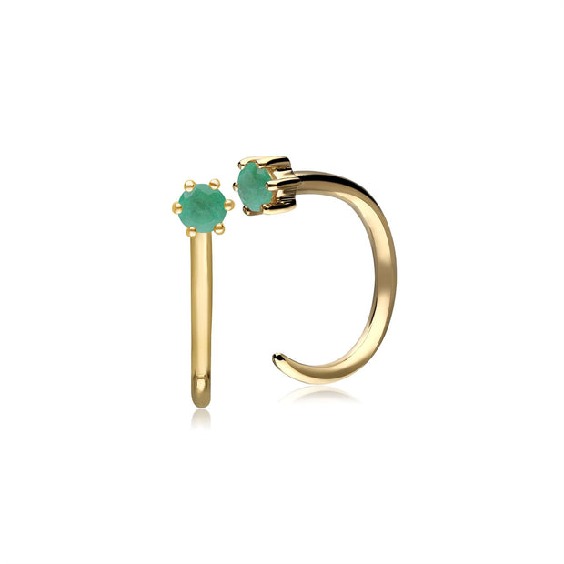 Emerald Pull Through Hoop Earrings in 9ct Yellow Gold