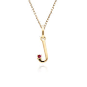 Initial Ruby Letter Necklace In 9ct Yellow Gold