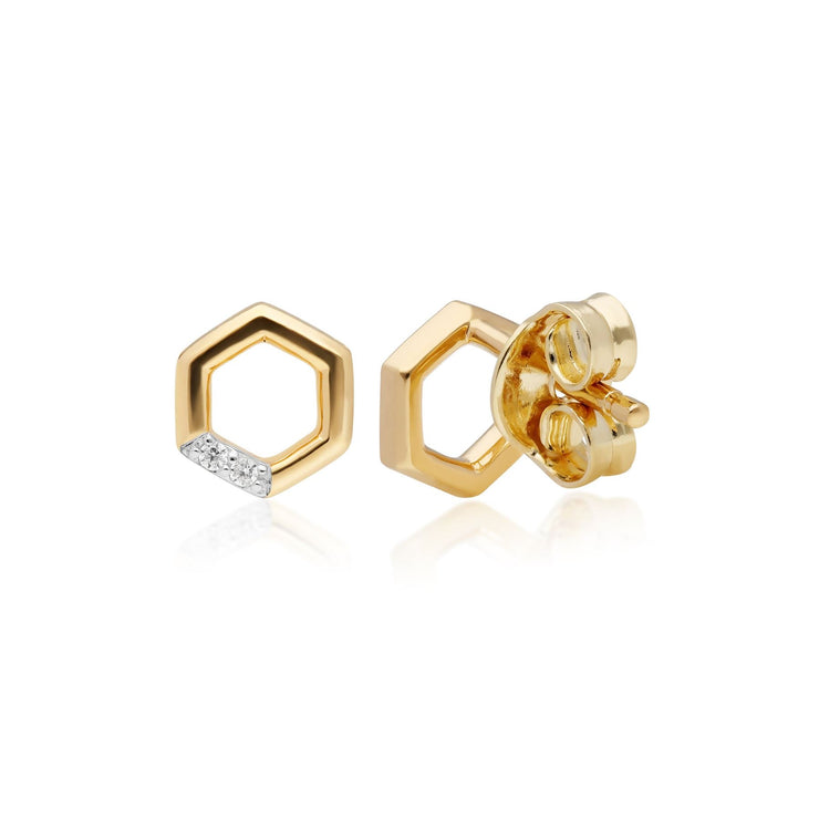 Diamond Hexagon Stud Earrings in 9ct Yellow Gold