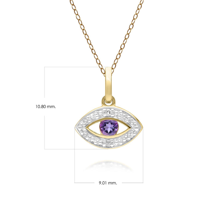 ECFEW™ Dainty Evil Eye Amethyst & Diamond Pendant in 9ct Yellow Gold