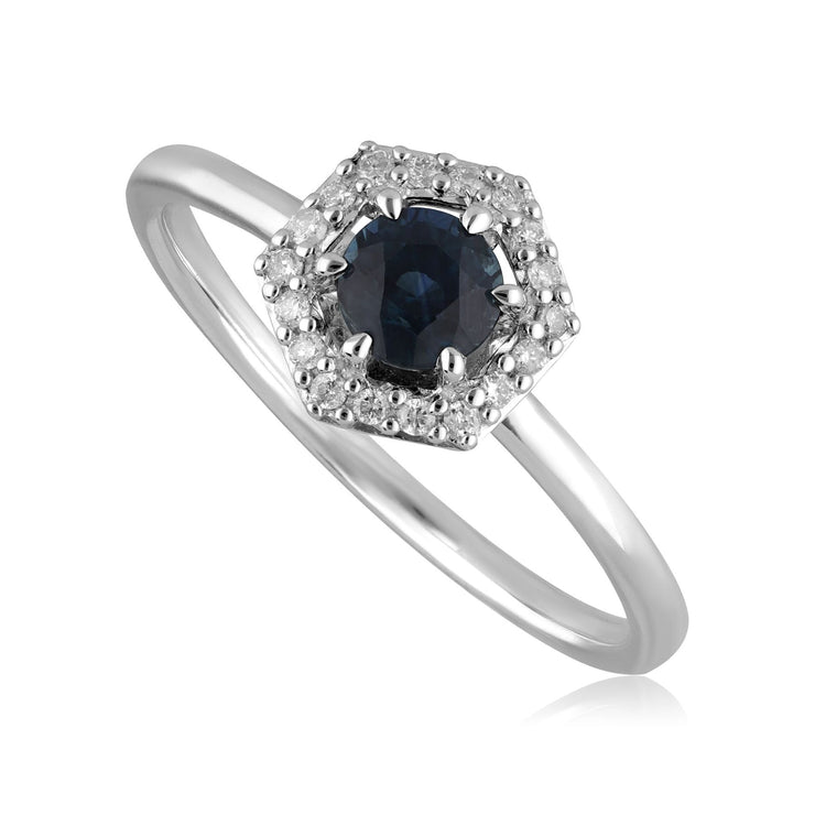 9ct White Gold 0.448ct Sapphire & Diamond Halo Engagement Ring