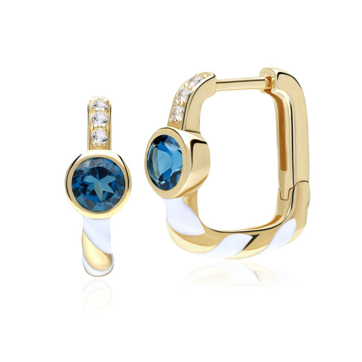 Siberian Waltz London Blue Topaz Square Hoop Earrings in 9ct Gold