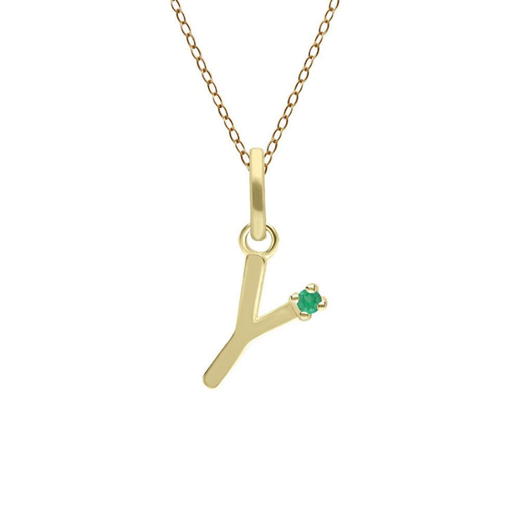 Initial Emerald Letter Necklace In 9ct Yellow Gold