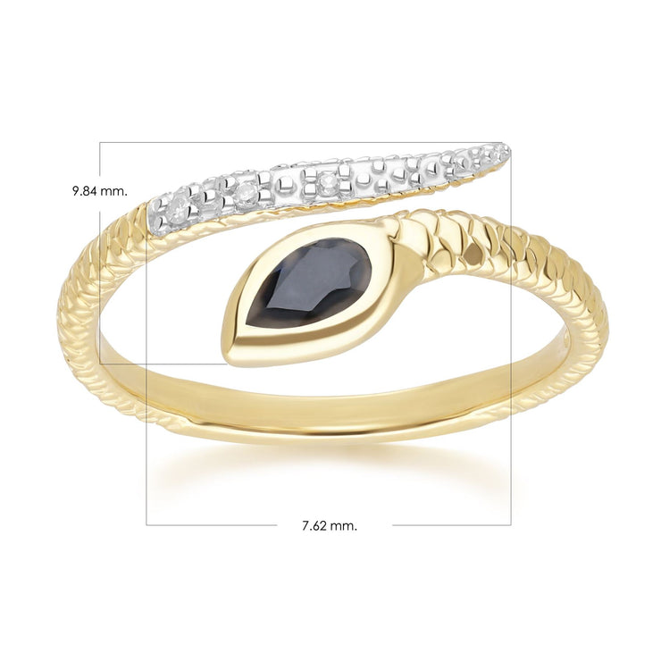 ECFEW™ Sapphire & Diamond Snake Ring in 9ct Yellow Gold