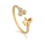 Honeycomb Inspired Diamond Trilogy Bee Ring in 9ct Yellow Gold