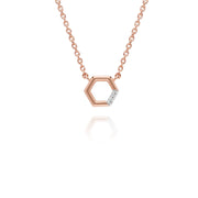 Diamond Pave Hexagon Necklace & Stud Earring Set in 9ct Rose Gold