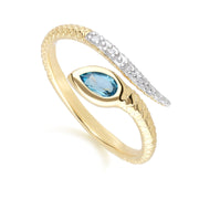 ECFEW™ London Blue Topaz & Diamond Snake Ring in 9ct Yellow Gold