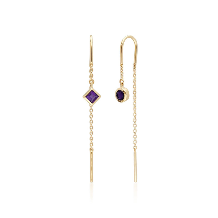 Micro Statement Amethyst Threader Earrings in 9ct Yellow Gold