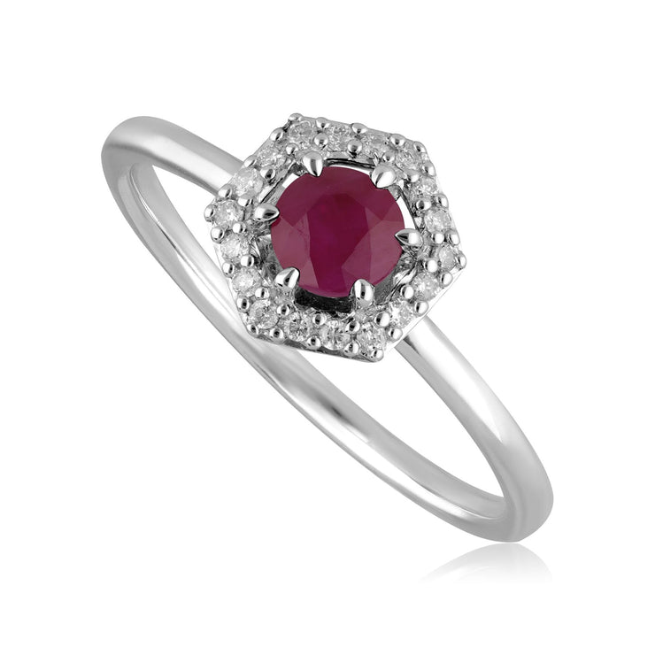 9ct White Gold 0.92ct Ruby & Diamond Halo Engagement Ring