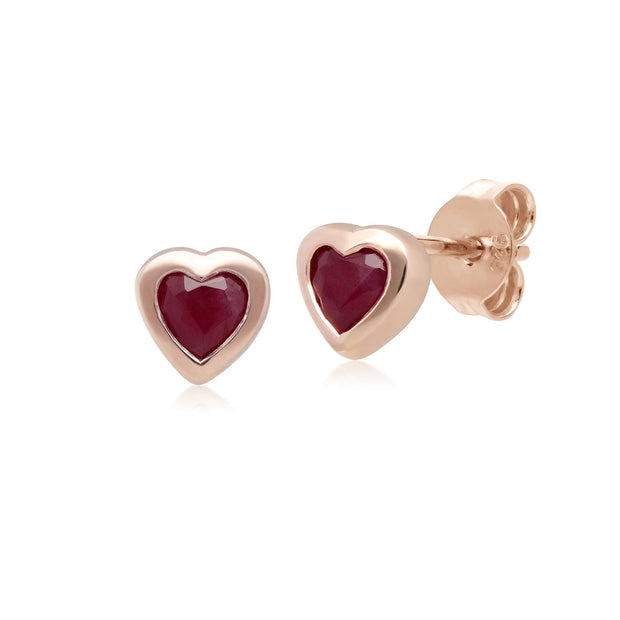 Classic Ruby Heart Stud Earrings in 9ct Rose Gold