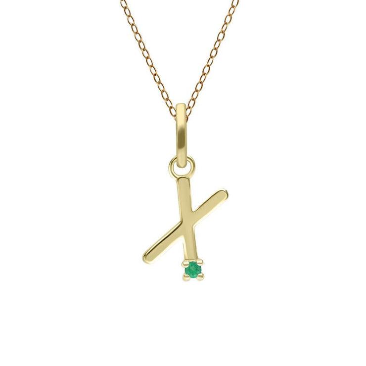 Initial Emerald Letter Necklace In 9ct Yellow Gold