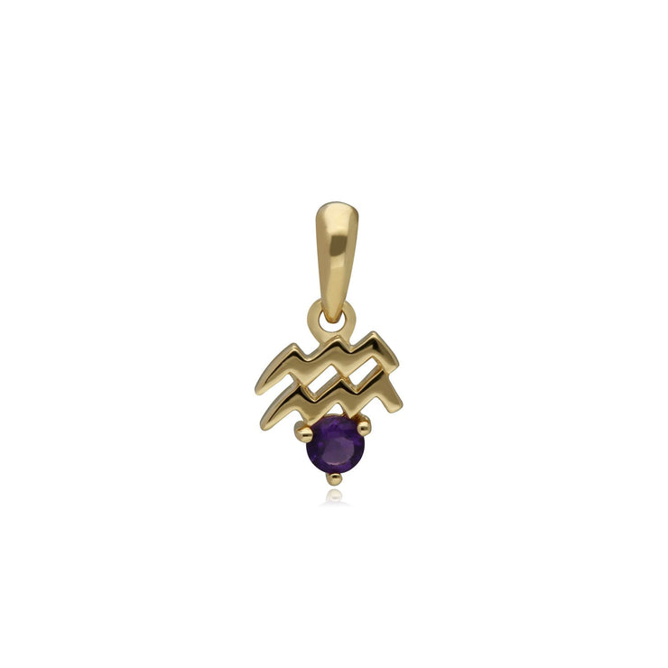 Amethyst Aquarius Zodiac Charm  in 9ct Yellow Gold