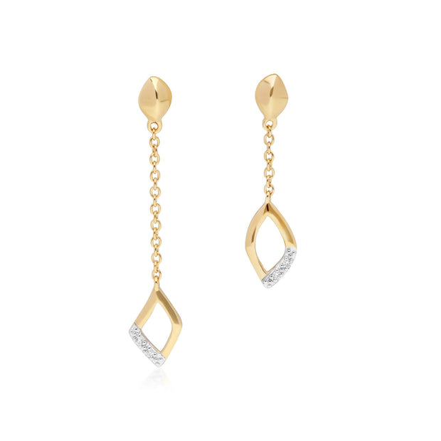 Mismatched Diamond Dangle Drop Earrings in 9ct Yellow Gold