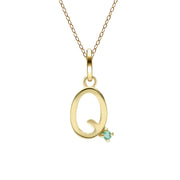 Initial Emerald Letter Necklace In 9ct Yellow Gold