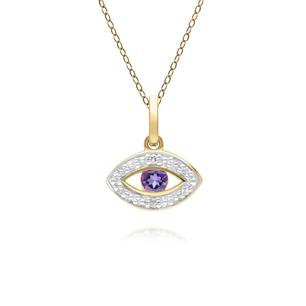 ECFEW™ Dainty Evil Eye Amethyst & Diamond Pendant in 9ct Yellow Gold