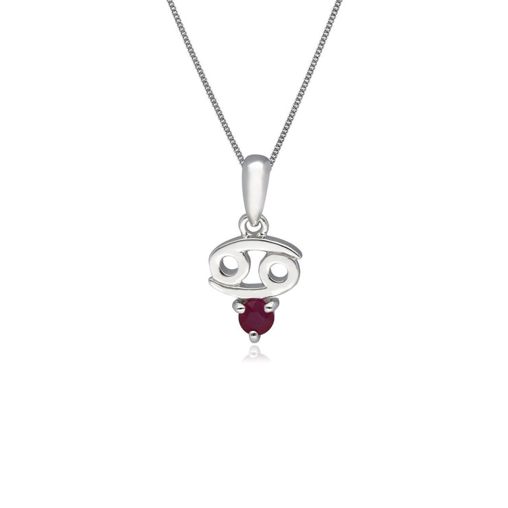 Ruby Cancer Zodiac Charm Necklace in 9ct White Gold