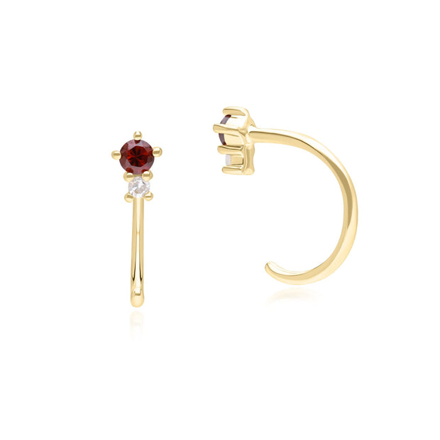 Modern Classic Garnet & Diamond Pull Through Hoop Earrings in 9ct Yellow Gold