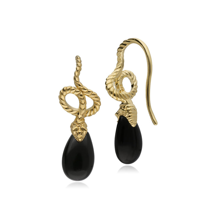 ECFEW™ 'The Ruler' Onyx Winding Snake Drop Earrings