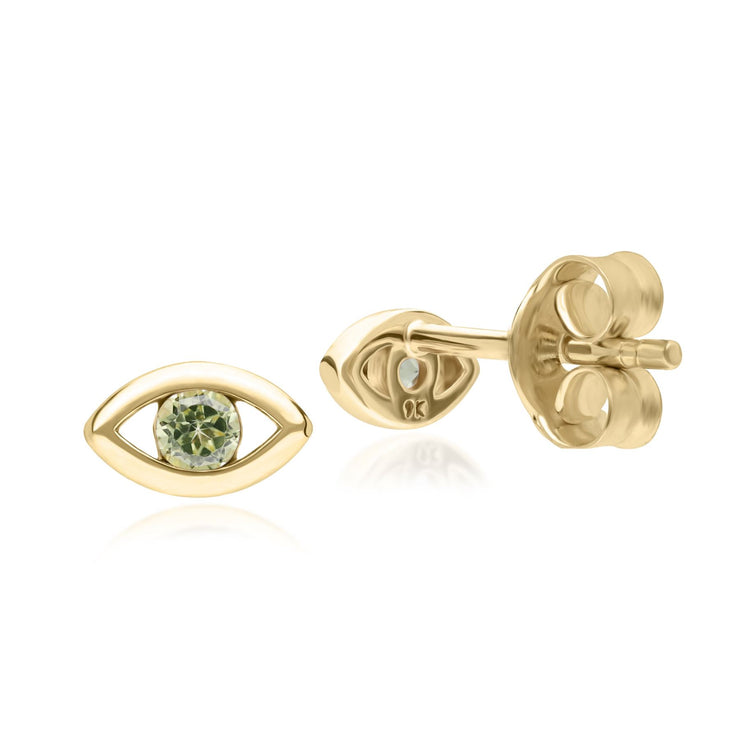 ECFEW™ Dainty Evil Eye Peridot Stud Earrings in 9ct Yellow Gold