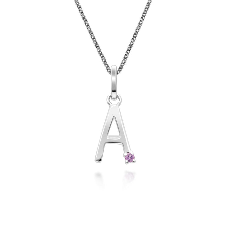 Initial Pink Sapphire Letter Charm Necklace in 9ct White Gold